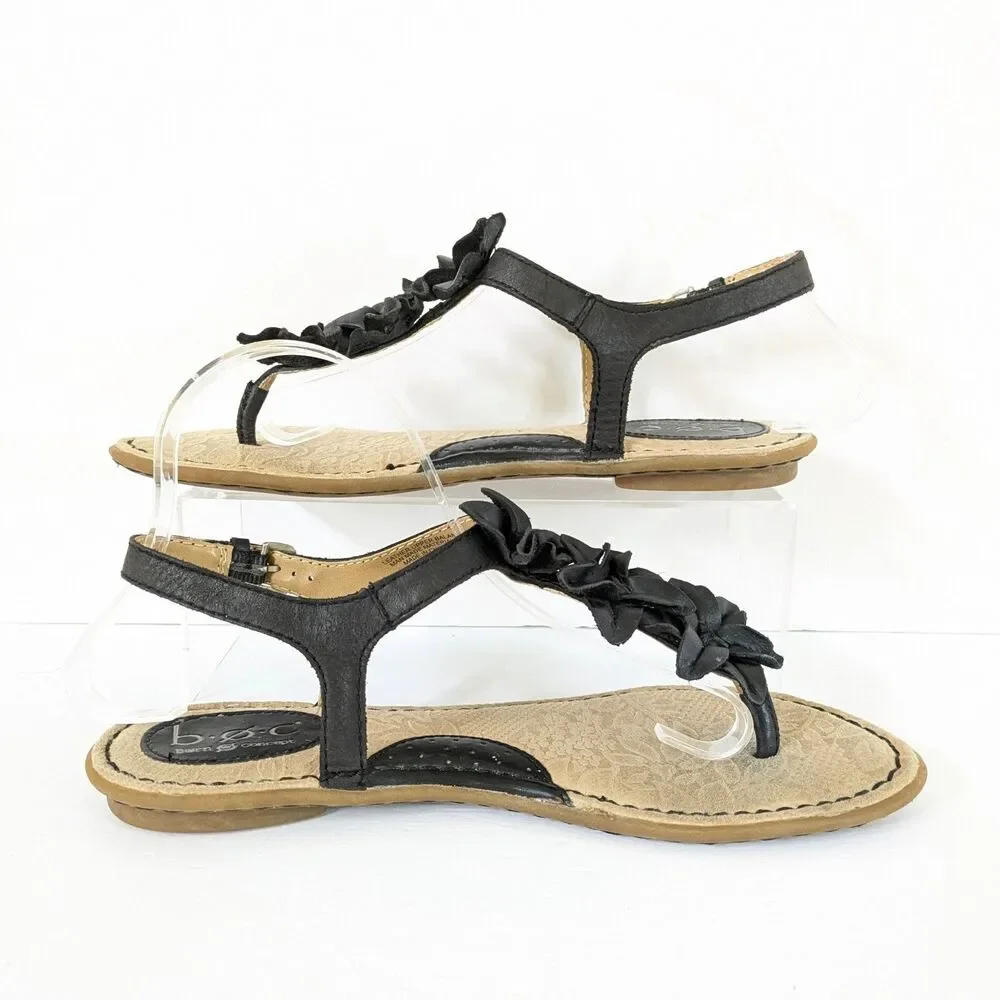 B.O.C. Born Concepts 8M Black Leather Slingback Flat Thong Sandals Flower Flats - Picture 7 of 15